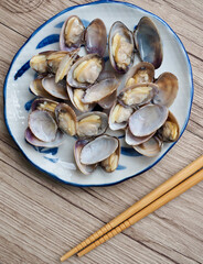신선한 음식재료 바지락, 조개류 
