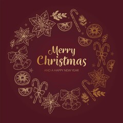 golden christmas wreath template vector design illustration