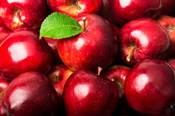 Background of red apples close up