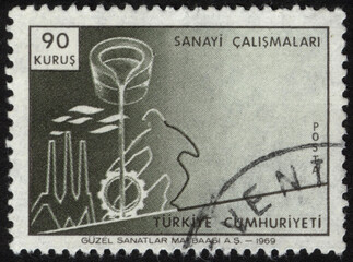 Republic of Turkey postage stamp. Republic of Turkey historical stamp. A postage stamp printed in Republic of Turkey.