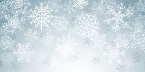 Illustration of big white complex Christmas snowflakes on gray background