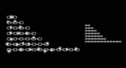Bright mesh vector chains with glare effect. White mesh, light spots on a black background with chains icon. Mesh and glare elements are placed on different layers.
