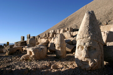 Monumental god heads on Mount Nemrut in Adiyaman, Turkey. Mount Nemrut in southeastern Turkey and...