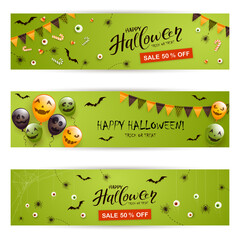 Set of Green Halloween Banner with Lettering Sale