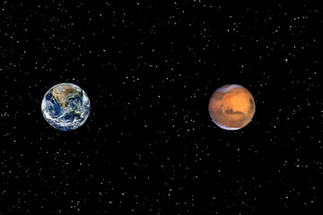 Obraz na płótnie Canvas Mars and earth. Distance between them. Space for text. The elements of this image furnished by NASA.