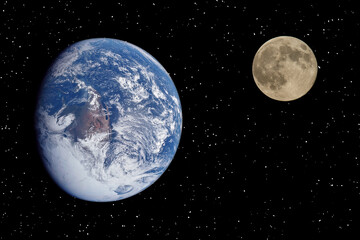 Earth and moon. Science theme. Outer space. The elements of this image furnished by NASA.