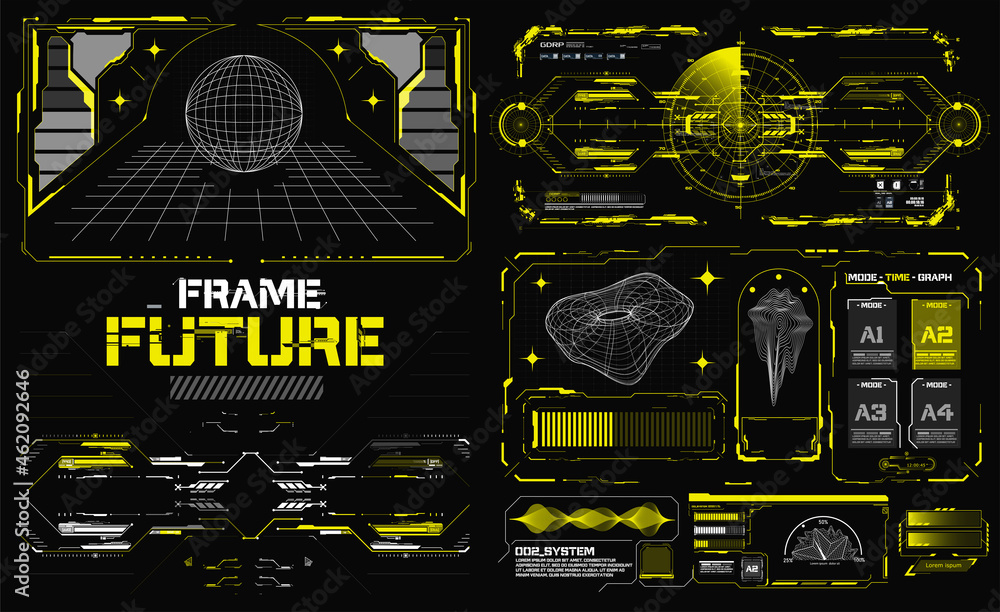 Poster abstract digital technology ui, ux futuristic hud, fui, virtual interface. callouts titles and frame