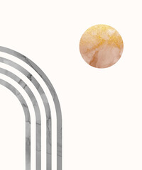 Boho wall art print with rainbow and golden shape
