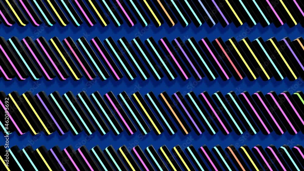 Poster 4k abstract looped background with blocks like plates, keys or sticks in a rows on plane like light 