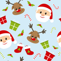 Winter seamless pattern. Christmas background with Santa Claus. Vector illustration.
