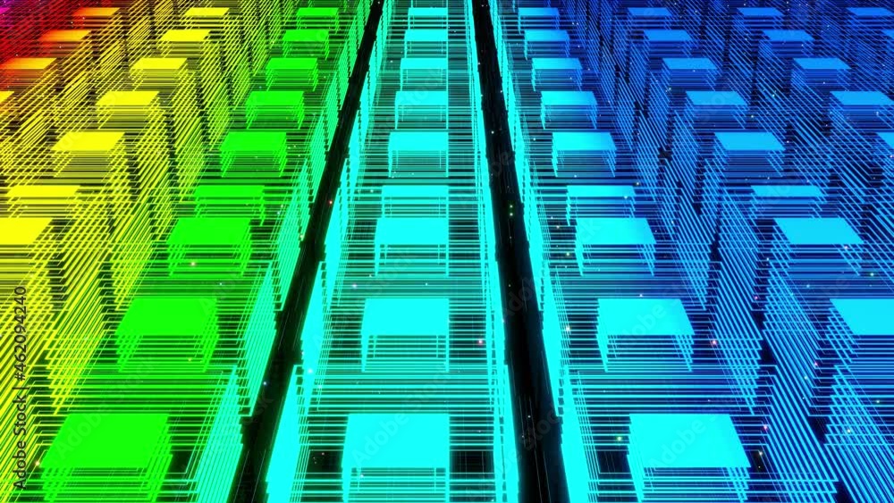 Aufkleber vj abstract sci fi futuristic bg. fly over 3d multilayer hologram complex pattern. neon light rainbo