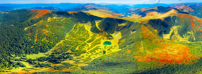 Drone over the Carpathians in autumn