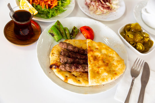 The image of the national Turkish meat dish, which is called shish kofte (Isparta sis Kofte)...