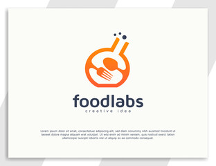 Food laboratory logo design with spoon and fork