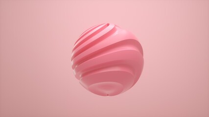 3d render. Pastel colored sphere with twisted lines on an isolated background. Minimalist design