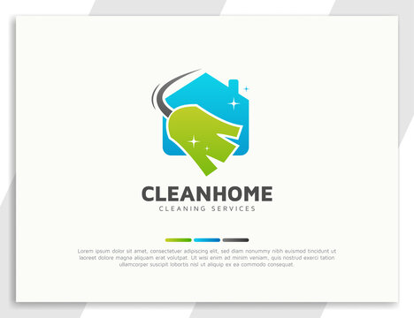 Cleaning services logo with broom and house illustration
