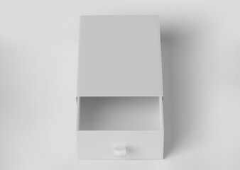 White Drawer Package Box Mockup, Blank cardboard container, 3d rendering isolated on light background