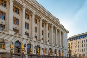 Street and buiding at downtown (old town) of city of Bucharest, Romania