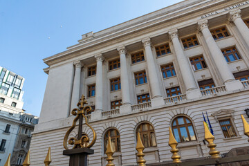 Street and buiding at downtown (old town) of city of Bucharest, Romania