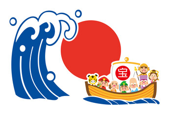 寅年　日の丸　七福神の宝船　テンプレート