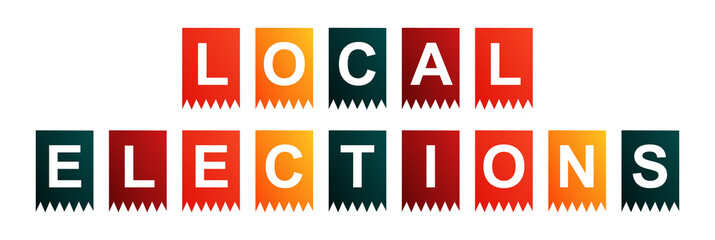Local Elections - text written on Isolated Shapes with White background