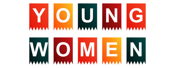 Young Women - text written on Isolated Shapes with White background