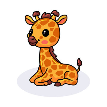 Cute little giraffe cartoon sitting