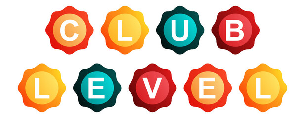 Club Level - text written on Beautiful Isolated Colourful Shapes with White background