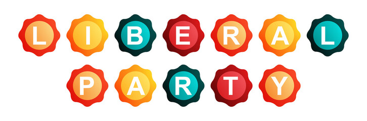 Liberal Party - text written on Beautiful Isolated Colourful Shapes with White background