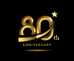 Fototapeta na wymiar Golden 80 year anniversary celebration logo design with star symbol