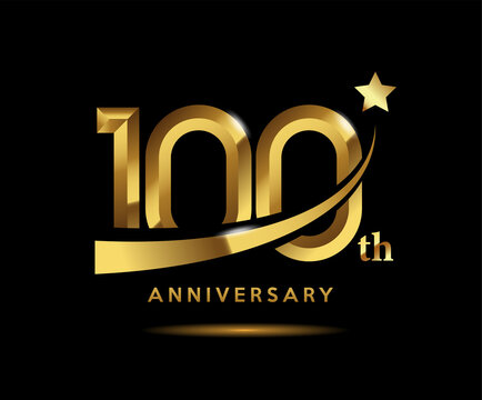 Golden 100 year anniversary celebration logo design with star symbol