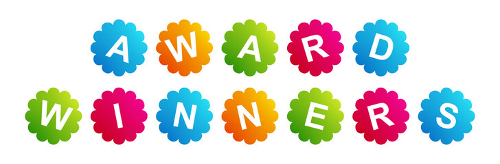 Award Winners - text written on Beautiful Isolated Colourful Shapes with White background