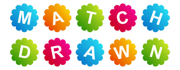 Match Drawn - text written on Beautiful Isolated Colourful Shapes with White background