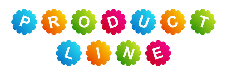 Product Line - text written on Beautiful Isolated Colourful Shapes with White background