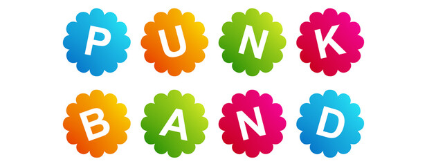 Punk Band - text written on Beautiful Isolated Colourful Shapes with White background