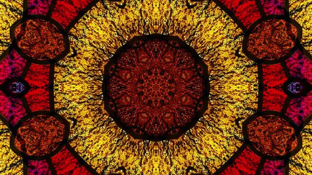 Stained glass window. Color glass. Kaleidoscopic dynamic background. Transparency. Multicolor seamless looping animation footage. Psychedelic motion design. Dj loop. Vj loops. 4K	
