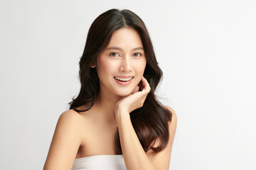 Beautiful young asian woman with clean fresh skin on white background, Face care, Facial treatment, Cosmetology, beauty and spa, Asian women portrait.