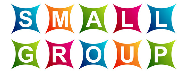 Small Group - Neat Text Written on Beautiful Isolated Colourful Boxes with White Background