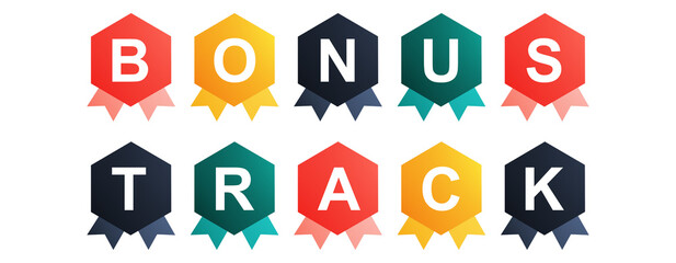 Bonus Track - text written on Beautiful Isolated Colourful Shapes with White background