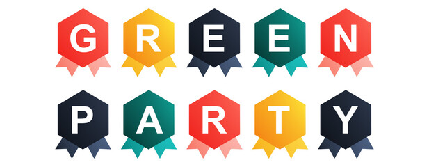 Green Party - text written on Beautiful Isolated Colourful Shapes with White background