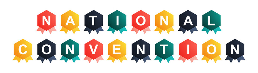 National Convention - text written on Beautiful Isolated Colourful Shapes with White background