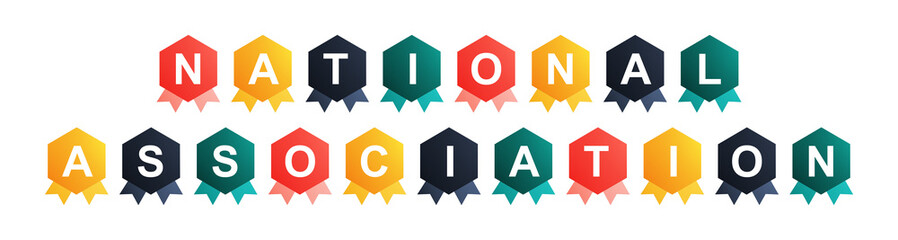 National Association - text written on Beautiful Isolated Colourful Shapes with White background