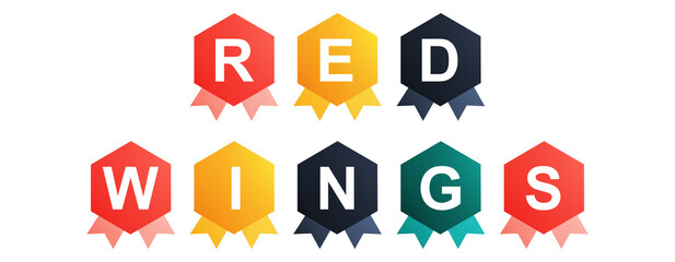 Red Wings - text written on Beautiful Isolated Colourful Shapes with White background