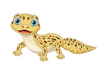 Cartoon cute yellow leopard gecko