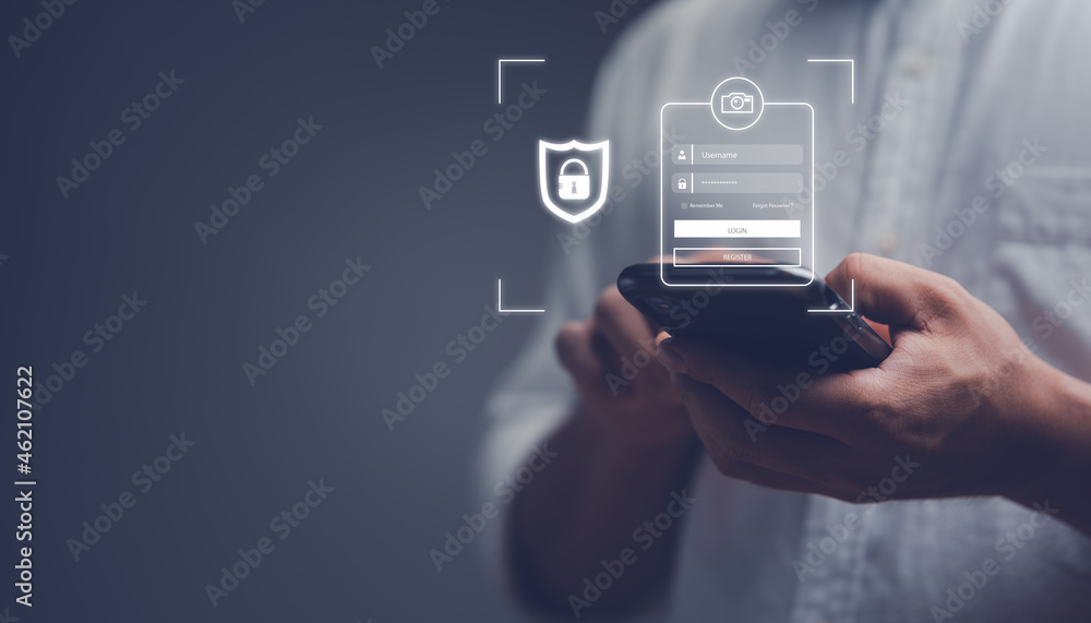 Poster cyber security concept, Login, User, identification information security and encryption, secure access to user's personal information, secure Internet access, cybersecurity.