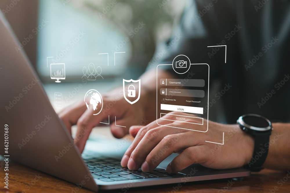 Poster cyber security concept, Login, User, identification information security and encryption, secure access to user's personal information, secure Internet access, cybersecurity.