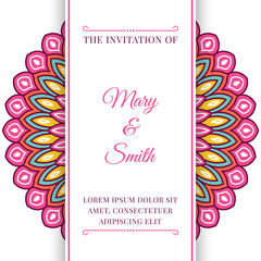 Wedding invitation template with colorful mandala 