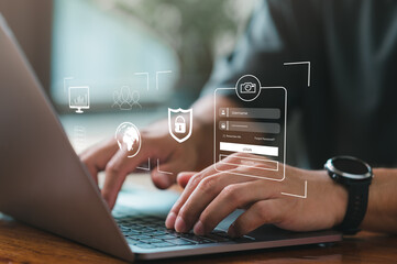 cyber security concept, Login, User, identification information security and encryption, secure...