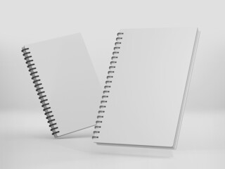 White Spiral notebook mockup, blank workbook notepad template, 3d rendering isolated on light background