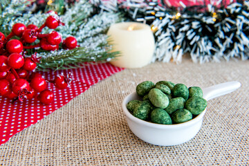 Colorful peanuts on a Christmas table